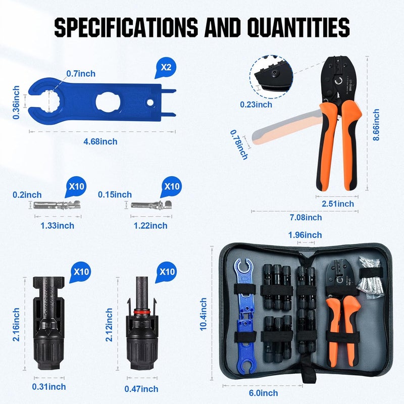 ECO-WORTHY Solar Crimper Tool Kit 13 PCS Solar Tools - a Crimper, 10 Pairs of Solar Connectors, 2 Pairs of Solar Connector Spanner Wrench for Solar Panel Cable Assembly and Installation - Image 5